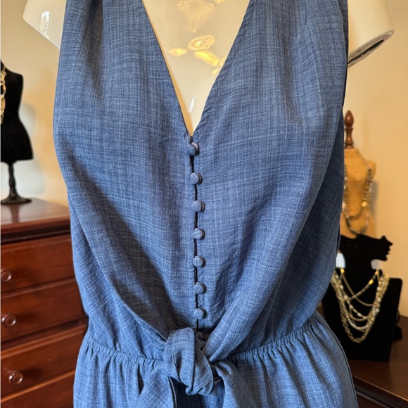Boston Proper Sleeveless Jumpsuit Blue Size Small Tie Waist Detail Button Front - Picture 3 of 10